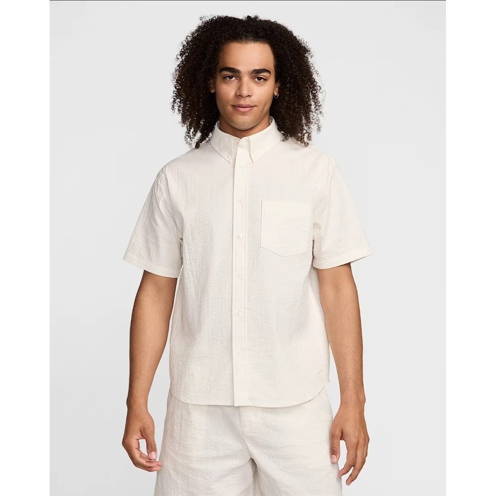 Nike Short Sleeve Button Down Shirt FN3222-030 Cream Men's Size Small $95
